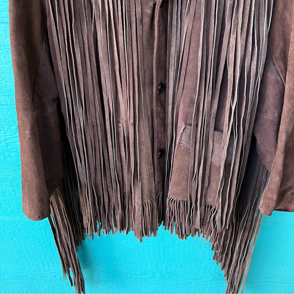 1970 Brown Super Long Fringe Suede Jacket VINTAGE WESTERN SIZE 40 OOAK - Picture 9 of 16